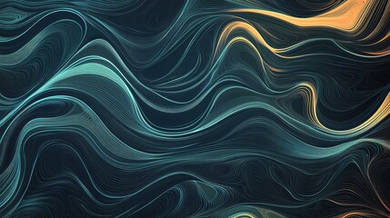 Obraz premium Abstract swirling patterns in vibrant blue, green, and gold against a dark background