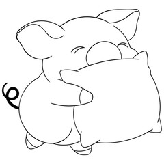 fat pig walking carrying pillow towards sweet dream
