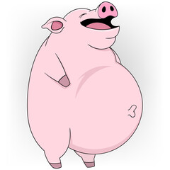 pink fat pig is walking and laughing
