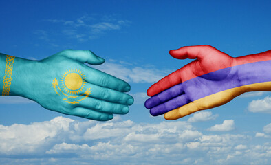 Armenia and Kazakhstan country handshaking with flags, consensus concept international co-operation illustration