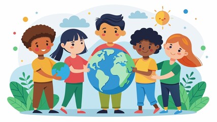 Fototapeta premium The International Day of Peace celebration, symbolized by children holding the Earth, serves as a reminder that lasting peace requires collective effort, starting with education, tolerance,