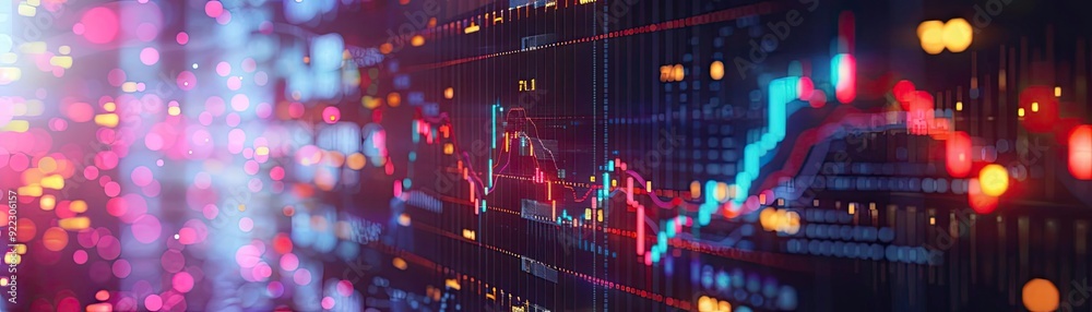 Aufkleber Dynamic financial graph displaying market trends with vibrant colors and lines, illustrating data analysis in a digital environment.