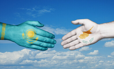 Cyprus and Kazakhstan country handshaking with flags, consensus concept international co-operation illustration