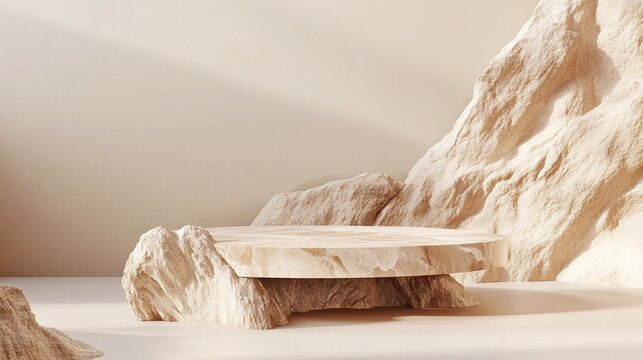 Product showcase with a stone podium background