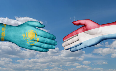 Luxembourg and Kazakhstan country handshaking with flags, consensus concept international co-operation illustration