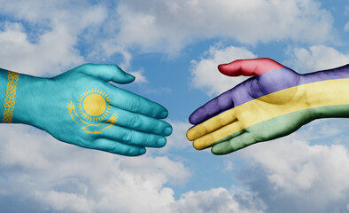 Mauritius and Kazakhstan country handshaking with flags, consensus concept international co-operation illustration