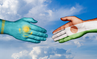 Niger and Kazakhstan country handshaking with flags, consensus concept international co-operation illustration