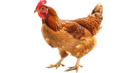 Mature Hen Standing Isolated Without Background in Natural Pose.