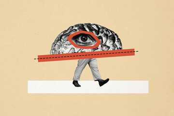 Composite photo collage of male legs instead body cortex brain organ eye inside observer eyeball...