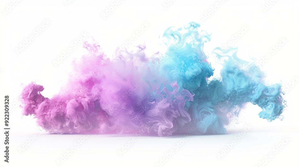 Wall mural ethereal fusion of vibrant pink and blue smoke clouds colliding in mid-air, creating a mesmerizing d