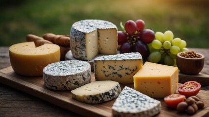 A cheese platter showcases a variety of artis also known asanal cheeses produced from the milk of cows grazing on the farms pastures.