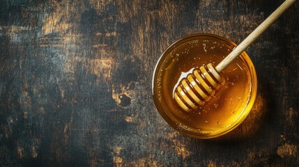 Organic Luxury: Pure Manuka Honey with Honey Dipper on Dark Wooden Surface