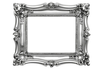 Ornate Silver Picture Frame Isolated Without Background for Art Display.