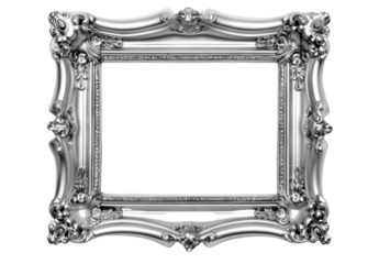 Ornate Silver Picture Frame Isolated Without Background for Art Display.