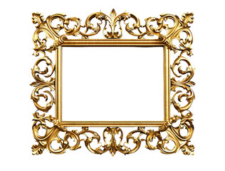 Ornate Golden Picture Frame Isolated Without Background.