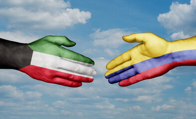 Colombia and Kuwait country handshaking with flags, consensus concept international co-operation illustration