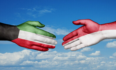 Indonesia and Kuwait country handshaking with flags, consensus concept international co-operation illustration