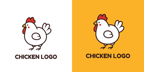 Fototapeta premium Cute Chicken Cartoon logo Vector Icon Illustration. Animal Nature Icon Concept Isolated Premium Vector. Flat Cartoon Style
