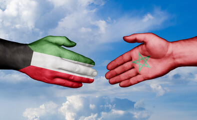 Morocco and Kuwait country handshaking with flags, consensus concept international co-operation illustration