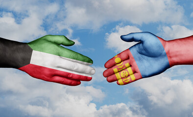 Mongolia and Kuwait country handshaking with flags, consensus concept international co-operation illustration