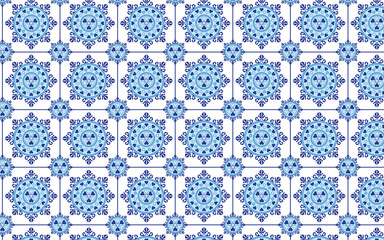 seamless pattern with flowers, Decorative mosaic flower blue color seamless pattern.