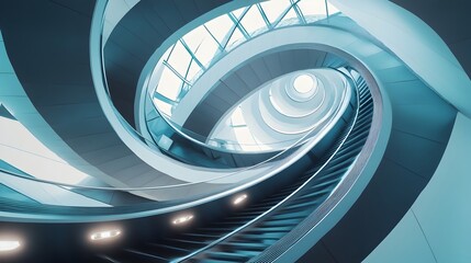 Futuristic Spiral Staircase in Sleek High-Tech Building Showcasing Modern Architecture