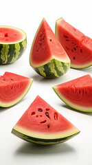 Watermelon Slices on White and Black Background, Abstract Image, Texture, Pattern Background, Wallpaper, Cover and Screen of Smartphone, Cell Phone, Computer, Laptop, 9:16 and 16:9 Format