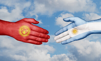 Argentina and Kyrgyzstan country handshaking with flags, consensus concept international co-operation illustration
