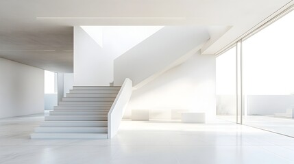 Minimalist White Staircase in a Serene Modern Gallery Setting
