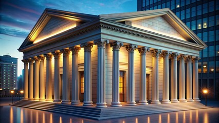 Obraz premium A softly lit 3D bank building symbolizes the enduring stability of financial institutions.