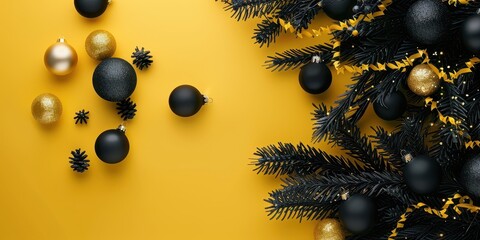 Fototapeta premium A Christmas tree with gold and black ornaments