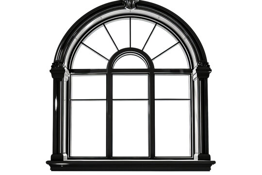 Black Metal Window Frame with Three Glass Panes Isolated without Background.