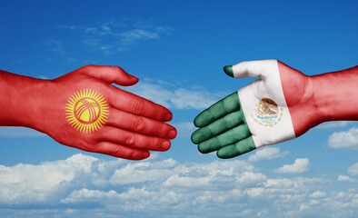 Mexico and Kyrgyzstan country handshaking with flags, consensus concept international co-operation illustration