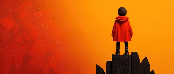 Brave Cartoon Hero Conquering Challenges in Colorful Fantasy World - with Copy Space for Text