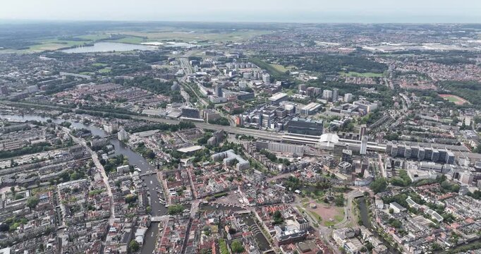 City overview of Leiden, South Holland, The Netherlands. Large city along the coast in De Randstad.