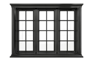 Elegant Black Window Frame with Three Panes Isolated without Background
