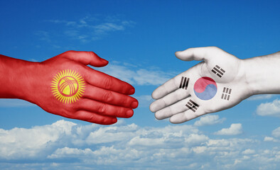 South Korea and Kyrgyzstan country handshaking with flags, consensus concept international co-operation illustration