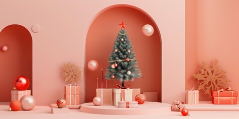 Fototapeta premium A Christmas tree is surrounded by many gifts and decorations