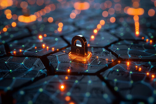 Digital padlock, cyber security, advanced security systems generated.AI