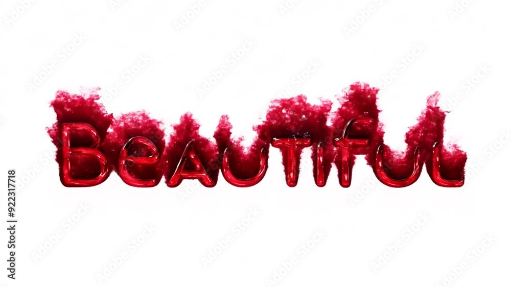 Poster stylized text spelling 'beautiful' in red with a textured design generative ai