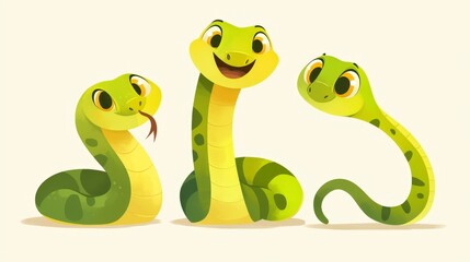 Obraz premium Three cartoon snakes with cheerful expressions and vibrant colors.