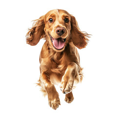Apex Cocker Spaniel running, full body shot, isolated on white background