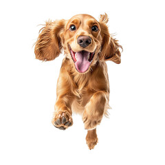 Apex Cocker Spaniel running, full body shot, isolated on white background