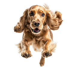 Apex Cocker Spaniel running, full body shot, isolated on white background