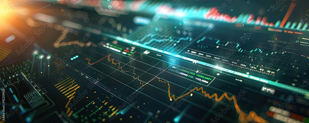 Aufkleber Dynamic stock market graph with digital elements showcasing financial data trends and geometric patterns.