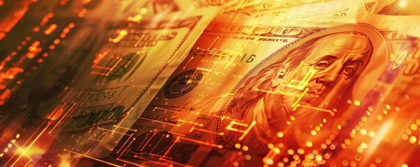 Abstract representation of money with digital effects, showcasing the blend of finance and technology in a modern economy.