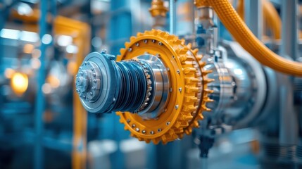 Fototapeta premium Detailed view of cement production machinery, gears, and belts in a high-performance plant