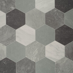 High-resolution multi-tone Gray Hexagonal Marble Tile Background with Geometric Pattern