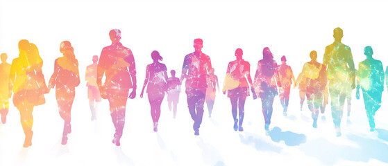 Abstract Watercolor Silhouette of People Walking Together