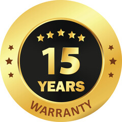 15 years Warranty Seal, warranty seal in Golden, fifteen years warranty seal stamp, Gold sealed warranty label